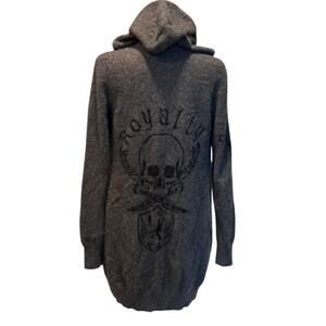 Gray 100% Cashmere Full Zip hoodie Womens Sz XS Bikercore Skull Bones Goth Moto